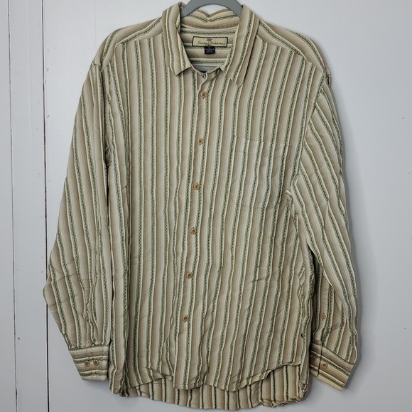 Tommy Bahama Other - Tommy Bahama Button Down Shirt Vertical Striping Collar Island Tan Mens XL
